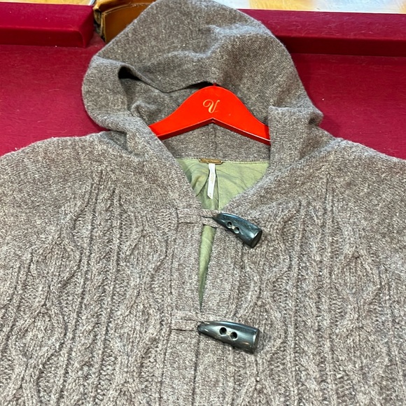 Free People brown Princess Toggle CableKnit Lambswool nylon Sweater Coat jacket - Picture 7 of 16